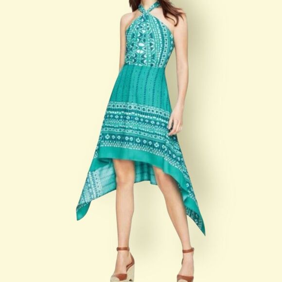 BCBG MAXAZRIA Danela Bluesurf Combo Halted Scarf Dress | US Size 8 - Picture 1 of 6